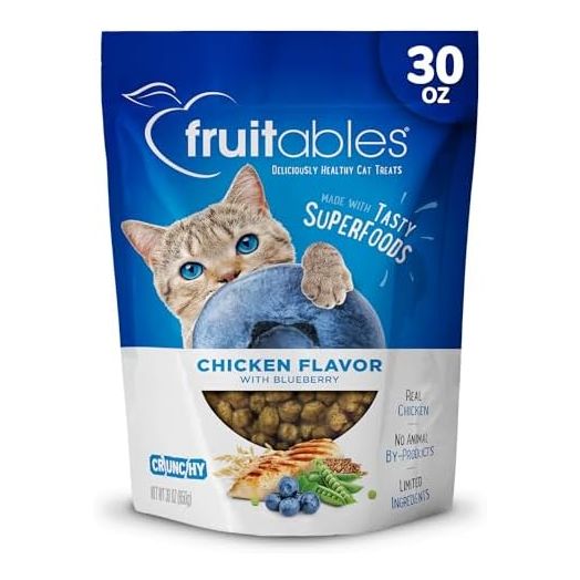 Fruitables Cat Treats – Crunchy Treats for Cats – Healthy Low Calorie Treats Packed with Protein – Free of Wheat, Corn and Soy – Made with Real Chicken with Blueberry – 30 Ounces