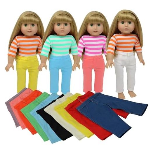Doll Pants for 18 Inch Dolls- Set of 10 - Fits 18 Inch Dolls Clothing