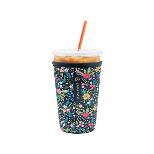 Sok It Java Sok Reusable Neoprene Insulator Sleeve for Iced Coffee Cups (English Garden Picnic, Medium: 24-28oz)