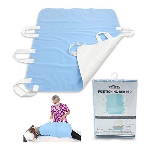 Atcha Ba Washable and Reusable Positioning Bed Pad with Handles, Waterproof Incontinence Underpad (Blue, 1-Pack)