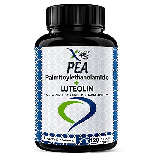 Palmitoylethanolamide 630 mg + Luteolin Standardized 98%- Micronized PEA 99% Highly Purified and Bioavailable - Supports Pain Relief, Nervous Systems, Anti-Inflammatory Supplement- 120 Veggie Capsules