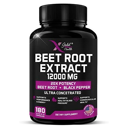 Beet Root Extract Capsules - 12000mg 20x Concentrated Beet Root Capsules Supplement w/ Black Pepper - High Nitrates - Natural Nitric Oxide Booster - Highly Concentrated & Bioavailable -180 Veggie Caps