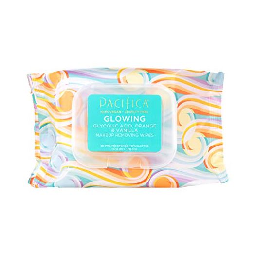 Pacifica Beauty - Glowing Makeup Remover Wipes - Glycolic Acid, Coconut Water, Aloe Infused - Daily Cleansing + Exfoliating - Clean Skin Care - Plant Fiber Facial Towelettes - Vegan