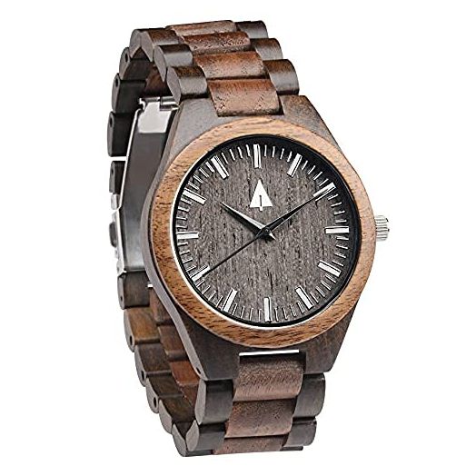 Treehut Wooden Watches for Men, Japanese Quartz Movement, Stylish Exotic Wrist Watch with Stainless Steel Buckle, Adjustable Straps, Watch Made from Ebony Wood, Relojes para Hombre