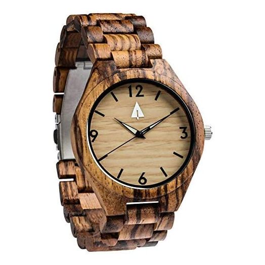 Treehut Wooden Watch for Men with Adjustable Band and Stainless Steel Clasp with Watch Gift Box, Analog Quartz Watch Made from Sustainably Sourced Wood, Great Gifts for Men