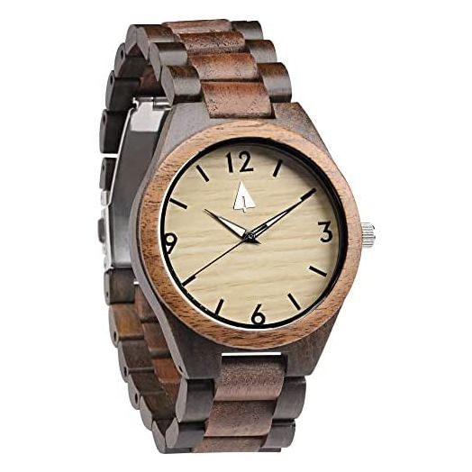 Treehut Wooden Watch for Men with Adjustable Band and Stainless Steel Clasp with Watch Gift Box, Analog Quartz Watch Made from Sustainably Sourced Wood, Great Gifts for Men