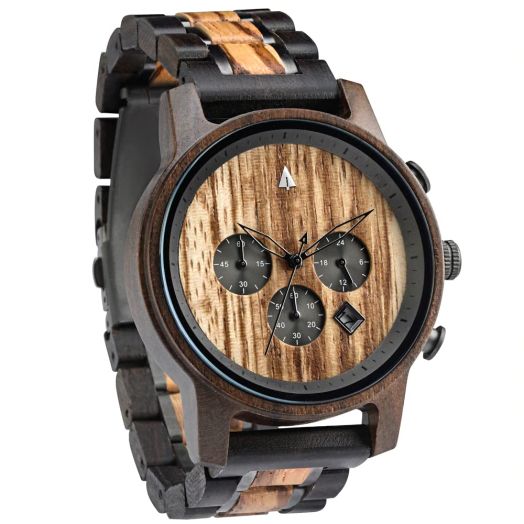 Treehut Wooden Watches for Men, Japanese Quartz Movement, Stylish Chronograph Wrist Watch with Adjustable Stainless Steel Buckle, Wooden Straps, Made from Ebony Wood, Relojes para Hombre Mujeres