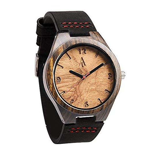 Treehut Wooden Watches for Men, Japanese Miyota Movement, Stylish Exotic Wrist Watch with Adjustable Stainless Steel Buckle, Leather Straps, Watch Made Real Bamboo Wood, Relojes para Hombre