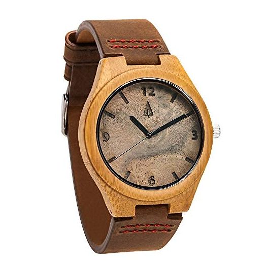 Treehut Wooden Watches for Men, Japanese Miyota Movement, Stylish Exotic Wrist Watch with Adjustable Stainless Steel Buckle, Leather Straps, Watch Made Real Bamboo Wood, Relojes para Hombre