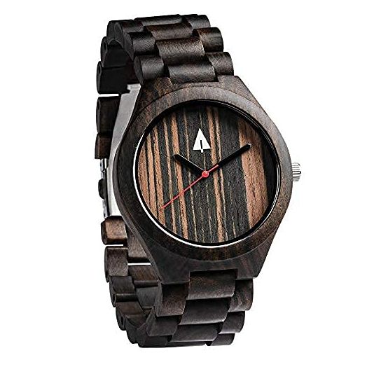 Treehut Wooden Watches for Men, Japanese Quartz Movement, Stylish Exotic Wrist Watch with Adjustable Stainless Steel Buckle, Wooden Straps, Watch Made from Ebony Wood, Relojes para Hombre