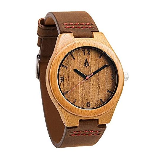 Treehut Wooden Watches for Men, Japanese Quartz Movement, Stylish Exotic Wrist Watch with Adjustable Stainless Steel Buckle, Leather Straps, Watch Made from Bamboo Wood, Relojes para Hombre Mujeres