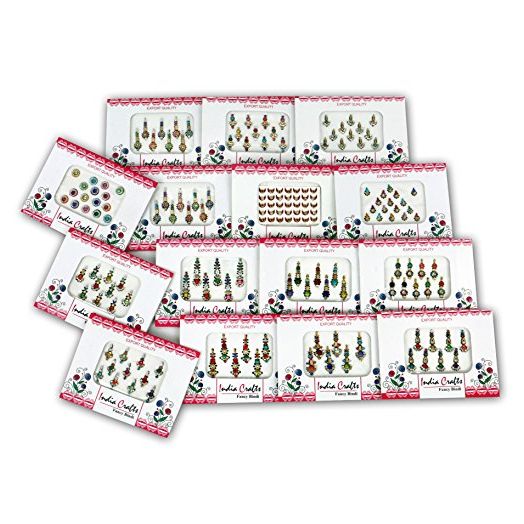 India Crafts ™ - 100 Multicolored long Bindis Forehead Tika Face Jewels (12 Pack)