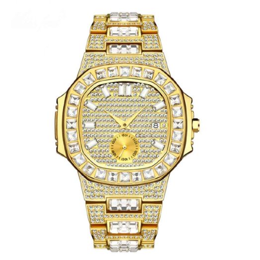 TIME WARRIOR MISSFOX Luxury Watch for Men, Patek Full Paved Diamond Nautilus, Top Brand Luxury Gift (Gold)