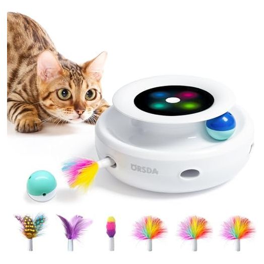 ORSDA 2in1 Interactive Toys for Indoor Cats, Timer Auto On/Off, Cat Toy Balls & Ambush Electronic Cat Mice Toy for Entertainment with 6pcs Feathers, Dual Power Supplies