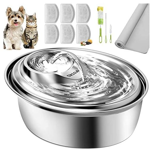 ORSDA Cat Water Fountain Stainless Steel, Pet Water Fountain for Cats Inside 3L, Automatic Water Fountain, Dog Water Fountain, Metal Cat Fountain, Pet Fountain, Cat Drinking Fountain Stainless Steel