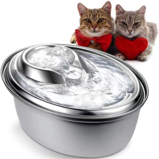 ZeePet Cat Water Fountain Stainless Steel, 100oz/3L Pet Water Fountain for Cats Inside, Dishwasher Safe Dog Fountain Water Bowl Suits for Small, Medium Dogs and Cats (with mat, 6pcs Filters, Brushes)