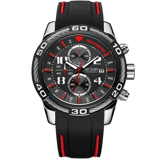 MEGIR Luxury Chronograph Quartz Watches for Men Silicone Strap Military Sports Wristwatch Man Male Waterproof Luminous Watch