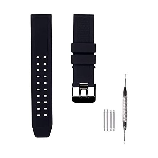 23mm Rubber Silicone Watch Band Strap Replacement with Black/Silver Double Prong Clasp for Luminox 3050 8800 and 3950 Series - Luminox Watch Band