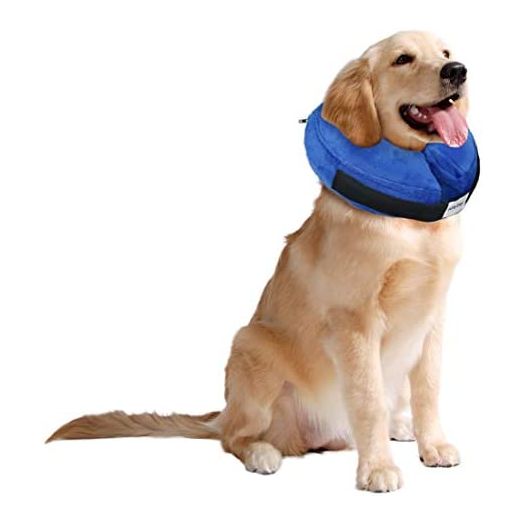 KittyStar Soft Inflatable Dog Cone Collar, Protective Inflatable Collar for Dogs and Cats, Adjustable Pet Recovery Cone After Surgery (L, Blue)