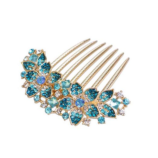 Sankuwen Women Rhinestone Inlaid Flower Hair Comb Hairpin Barrette Accessory
