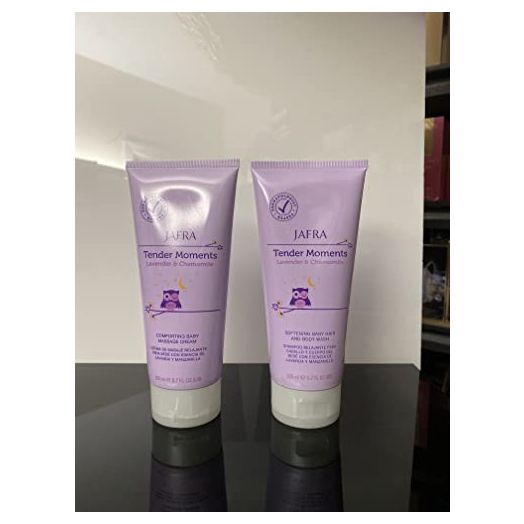 Jafra Tender Moments Hair & Body Wash & Baby Massage Cream 2 Piece Set (Lavender & Chamomile Scent)