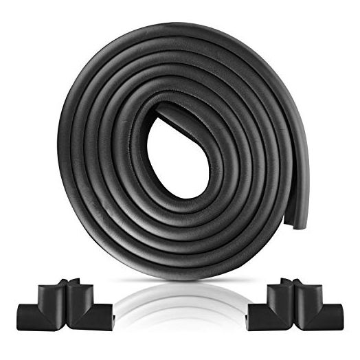 Furniture Edge and Corner Guards | 16.2ft Protective Foam Cushion | 15ft Bumper 4 Adhesive Childsafe Corners | Baby Child Proofing Foam Set and Safe for Table, Fireplace, Countertop | Black