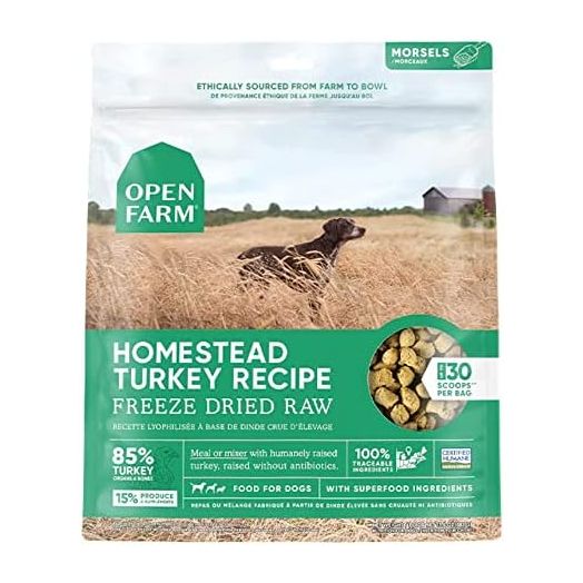 Open Farm Freeze Dried Raw Dog Food, Humanely Raised Meat Recipe with Non-GMO Superfoods and No Artificial Flavors or Preservatives (13.5 Ounce (Pack of 1), Homestead Turkey Recipe)