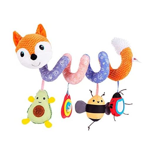Jollybaby Baby Car Seat Stroller Toys, Plush Activity Hanging Spiral Activity Pram Crib with Music Box, Rattles, Squeaker for Babies Infant Boys Girls(Orange Fox)
