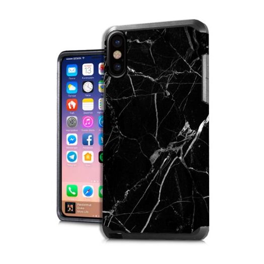 MUNDAZE Black White Marble Design Case For Apple iPhone X Phone