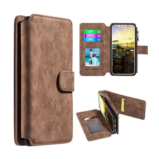 MUNDAZE Brown Storage Luxury Wallet Case For Apple iPhone X Phone