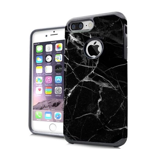 MUNDAZE Black White Marble Design Case For Apple iPhone 7 8 Plus Phone