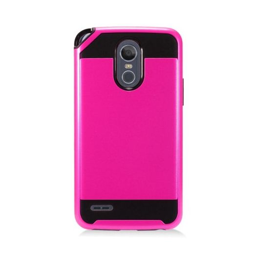 MUNDAZE Hot Pink Brushed Metal Double Layered Case For LG Stylo 3 PLUS Phone