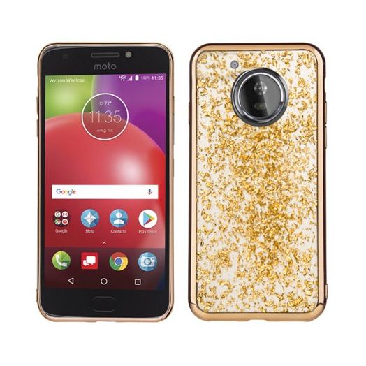 Gold Chrome Edge Glitter Flakes Case For Motorola Moto E4 Phone