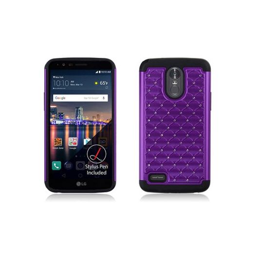 Purple Diamond Double Layered Case For LG Stylo 3 / Stylo Plus Phone