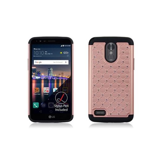 Rose Gold Diamond Double Layered Case For LG Stylo 3 / Stylo Plus Phone