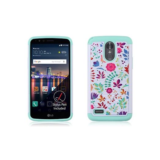Mint Wild Flowers Diamond Hybrid Case For LG Stylo 3 / Stylo Plus Phone