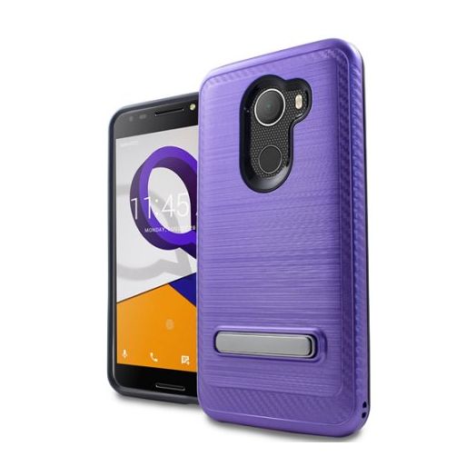 Purple Metallic Shield Kickstand Case For Alcatel A30 Fierce 2017 / Walters Phone