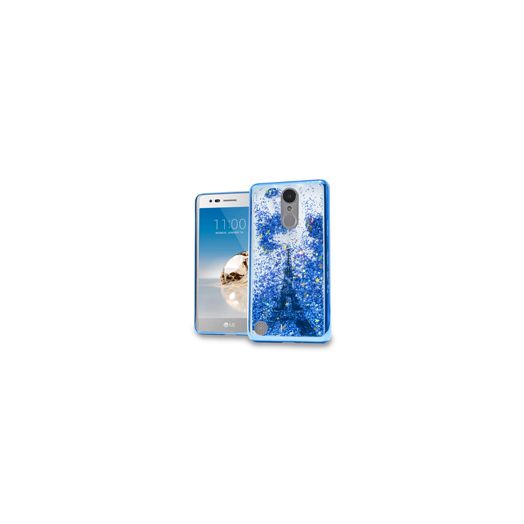 Blue Paris Eiffel Tower Motion Glitter Chrome Case For LG Aristo / Fortune Phone
