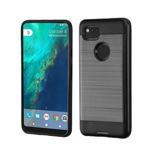 MUNDAZE Black Brushed Metal Double Layered Case For Google Pixel XL 2 Phone