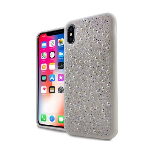 MUNDAZE Silver Luxury Pearls Diamond Case For Apple iPhone X Phone