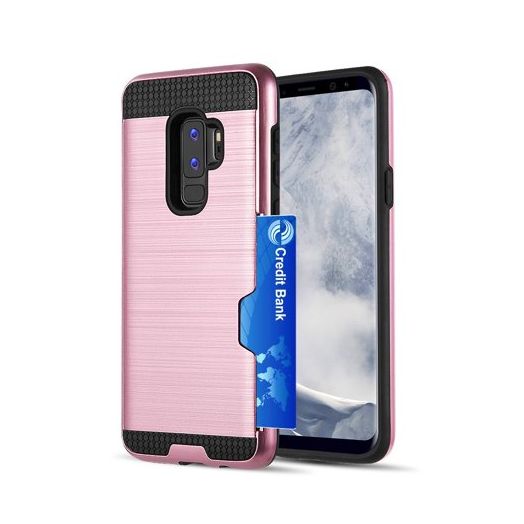MUNDAZE Rose Gold Metal Slim Card Slot Double Layered Case For Samsung Galaxy S9 Phone