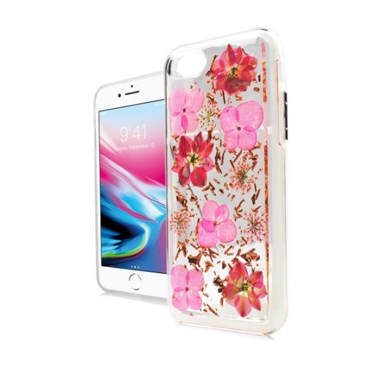 MUNDAZE Pink Spring Flower Power Glitter Flakes Case For Apple iPhone 8 PLUS / iPhone 7 PLUS Phone