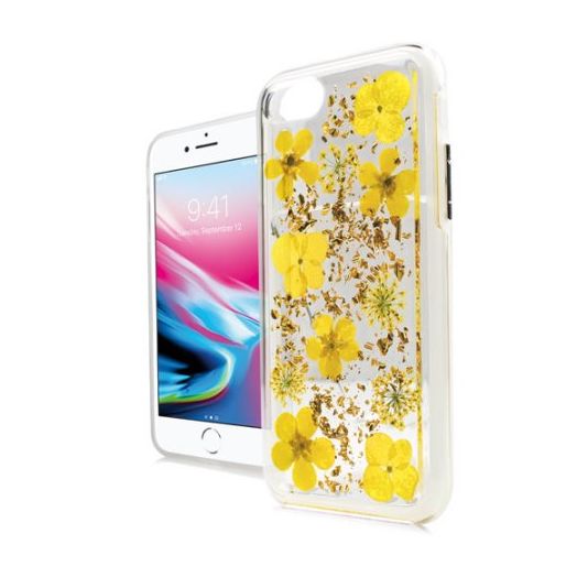 MUNDAZE Yellow Spring Flower Power Glitter Flakes Case For Apple iPhone 8 PLUS / iPhone 7 PLUS Phone