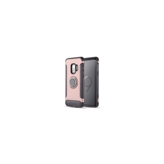 MUNDAZE Rose Gold Carbon Brushed Ring Stand Magnetic Case For Samsung Galaxy S9 Phone