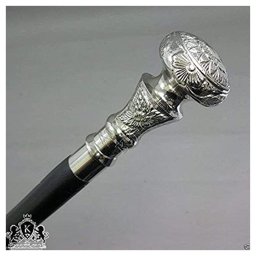 Vintage Antique Walking Cane Wooden Walking Stick Silver Brass Handle Knob Gift