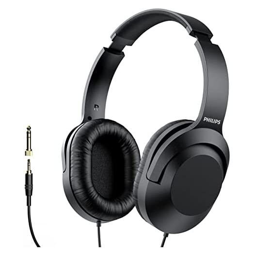 PHILIPS Over Ear Wired Stereo Headphones for Podcasts, Studio Monitoring and Recording Headset for Computer, Keyboard and Guitar with 6.3 mm (1/4") Add On Adapter