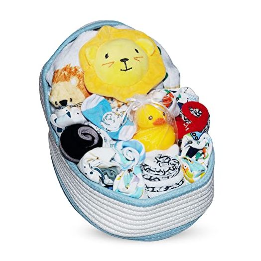 Bassinet New Baby Boy Gift Set, Baby Layette Set with 17-Piece Unique New Baby Essentials for Expecting Moms and New Parents, Blue - Nikki’s Gift Baskets