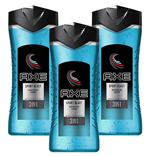 Axe 3 in 1 Shower Gel for Body, Hair and Face, Sports Blast Invigorating Body Wash for Men, 3 Pk x 13.52 Fl. Oz - UK Import