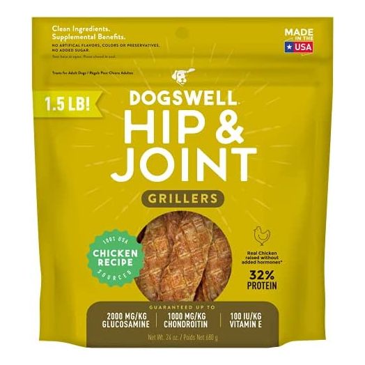 DOGSWELL 100% Grilled Meat Treats for Dogs, Made in The USA with Glucosamine, Chondroitin & New Zealand Green Mussel for Healthy Hips