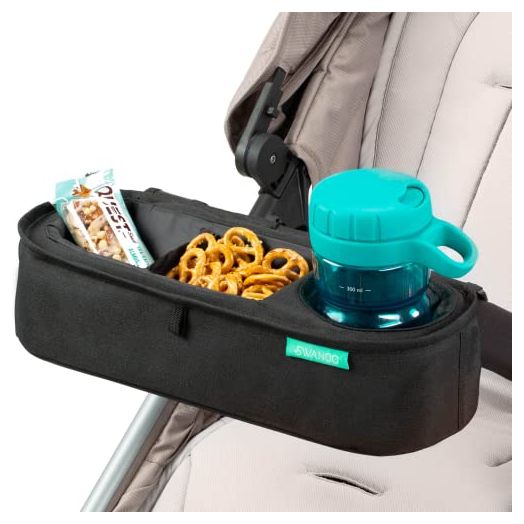 Universal Stroller Tray with Insulated Sippy Cup Holder - Upgraded Rigid Frame Stays Upright - Exclusive Non Slip Straps Firmly Grip Stroller Bar. Universal Stroller Snack Tray Attachment